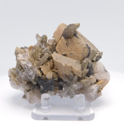 Rhodochrosite, cosalite, pyrite, quartz